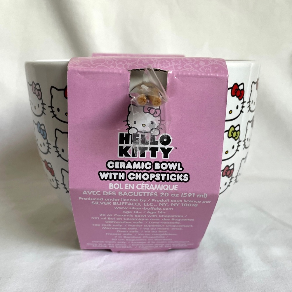 Sanrio Hello Kitty Ceramic Ramen Bowl with Chopsticks 20 oz Bowl - Picture 4 of 6